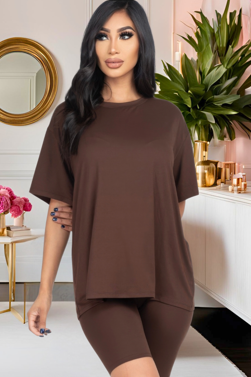 “Everyday Luxe” Biker Short Set – Coffee