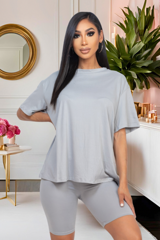 “Everyday Luxe” Biker Short Set – Grey