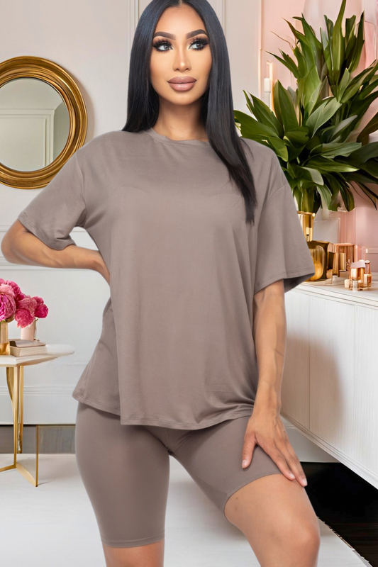 “Everyday Luxe” Biker Short Set – Mocha Mist